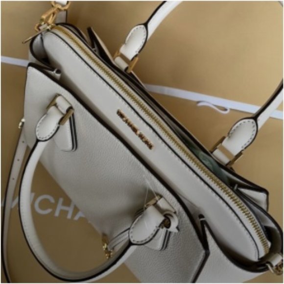 Michael Kors Daria Large Satchel Bag Leather Light Cream - Picture 6 of 16